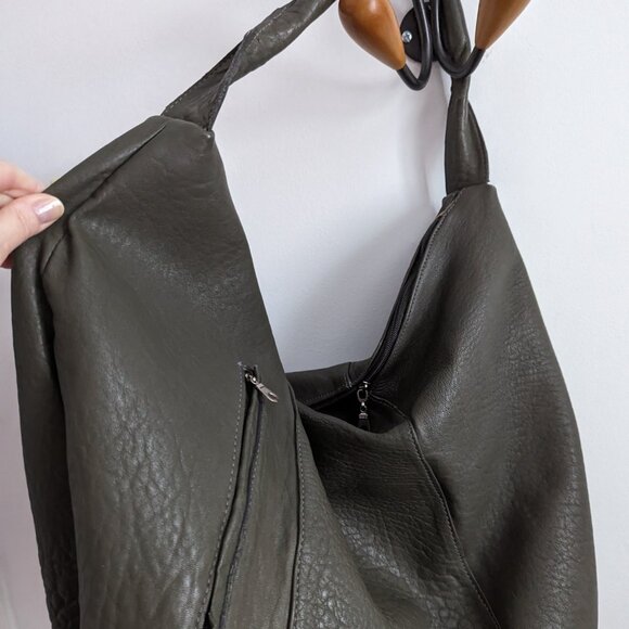 Brazilian muted military green genuine leather handbag - Picture 3 of 8
